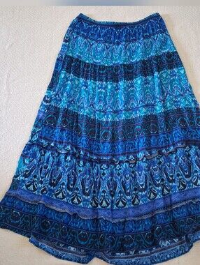 notations ♡ boho tiered blue small maxi skirt mermaid core coastal